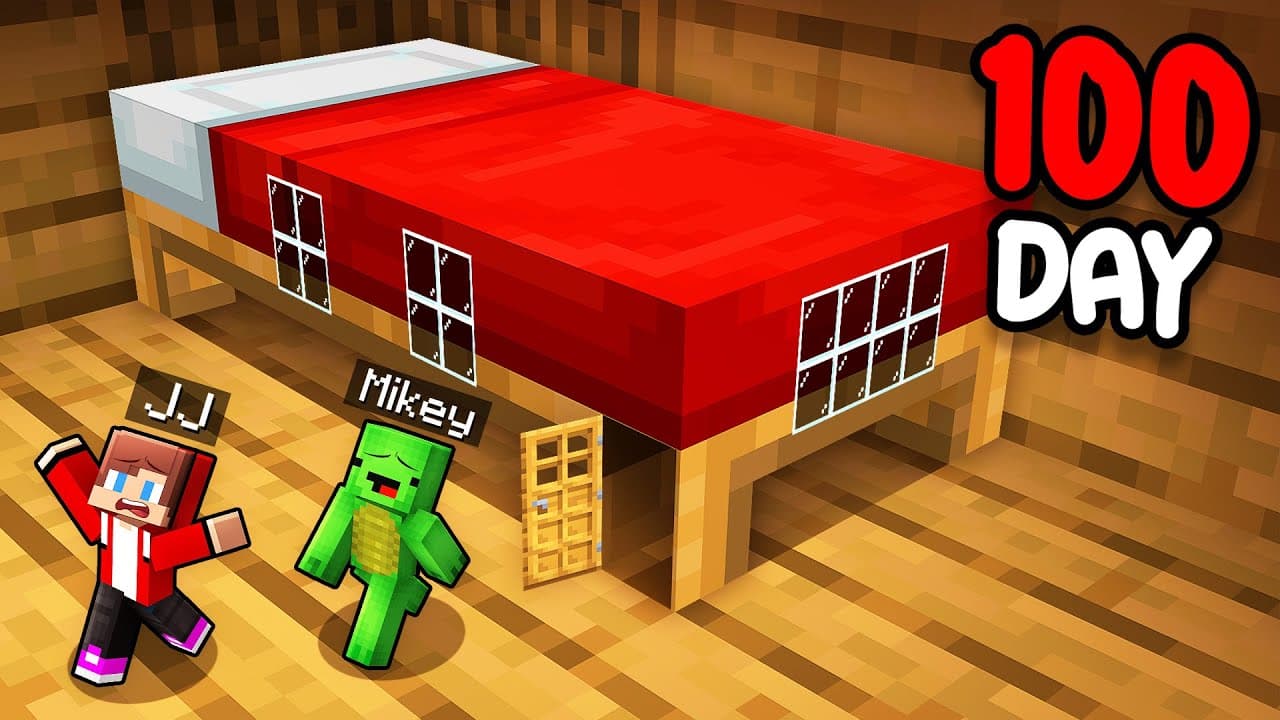 Mikey and JJ Survive 100 Days inside Bed in Minecraft (Maizen)