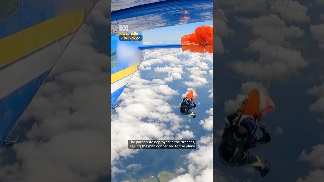 Skydiver gets parachute caught on plane | ABC NEWS