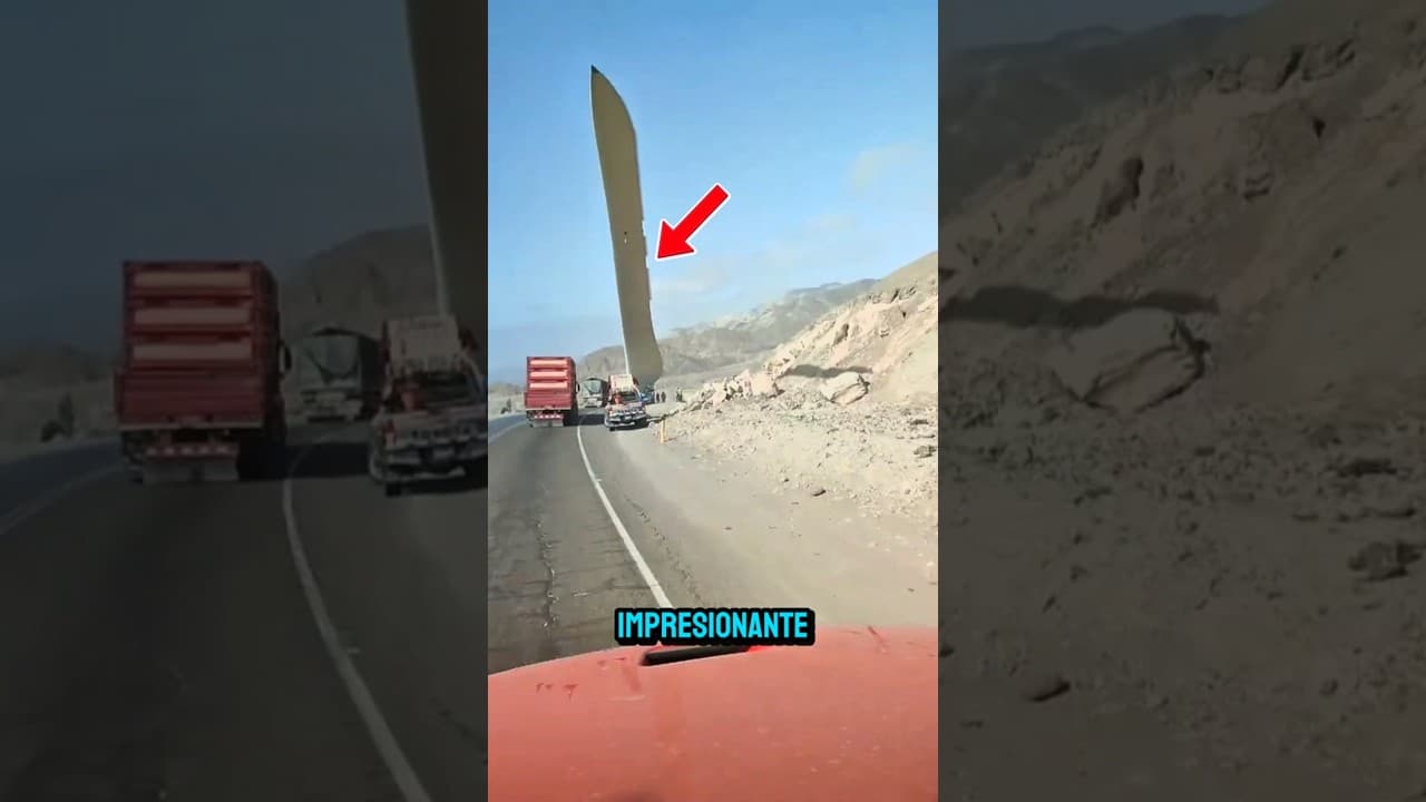 Así se transporta un aspa gigante de turbina eólica en carreteras extremas del Perú”