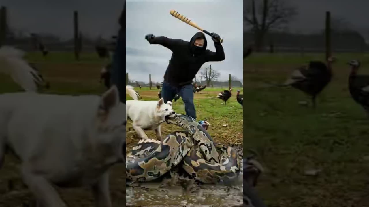 ⚠️Turkey Freed from Python by Farmer and Dog! #rescue #animals #dog
