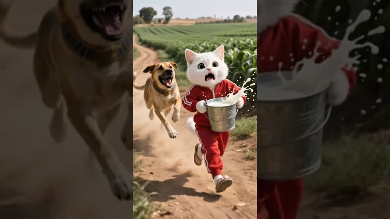 شوف القط مياو عمل إيه لما الكلب جري وراه في المزرعة😰💔 #shorts #ai #cat #viral