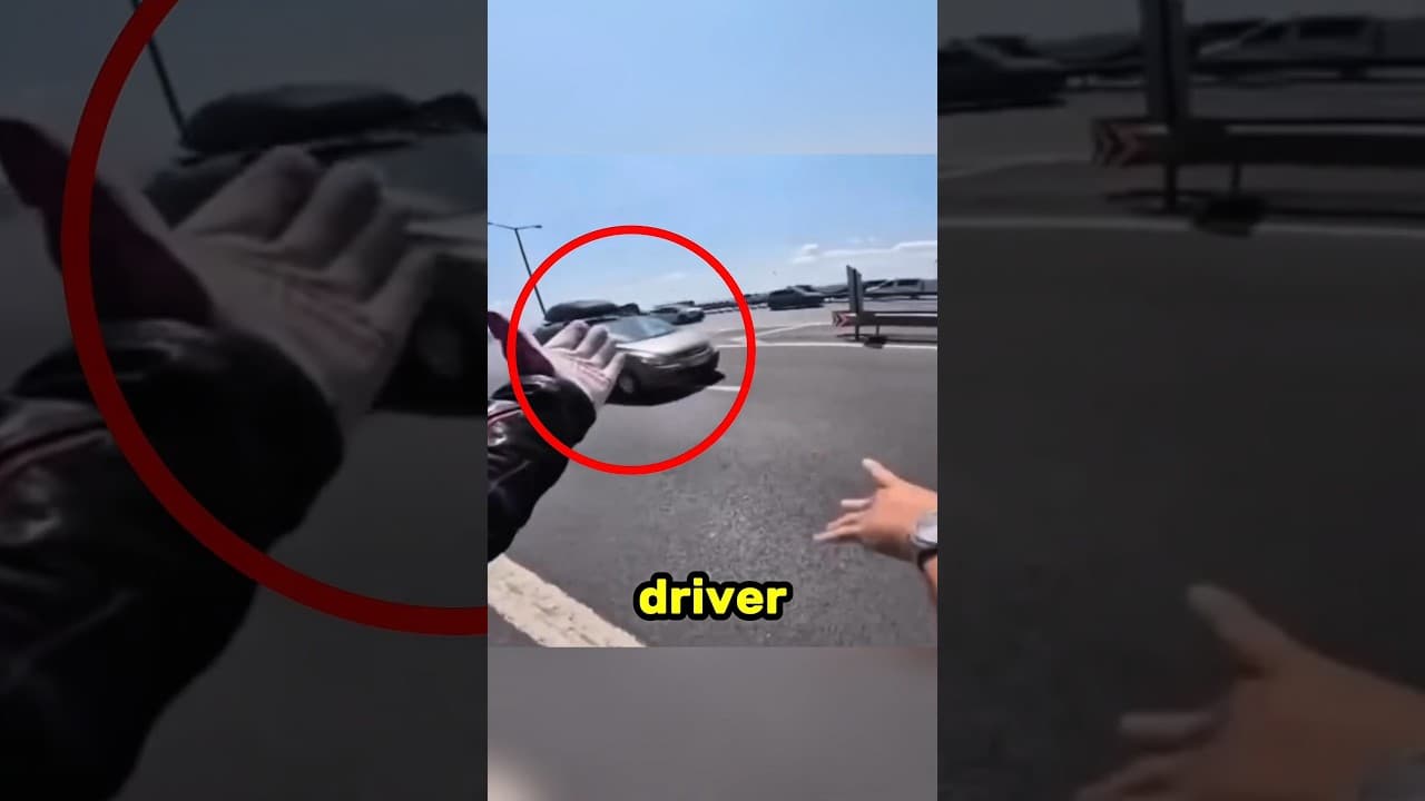 Biker Spots Smoking Car and Saves Passengers. #shorts #biker #goodpeople #save #viralmoment